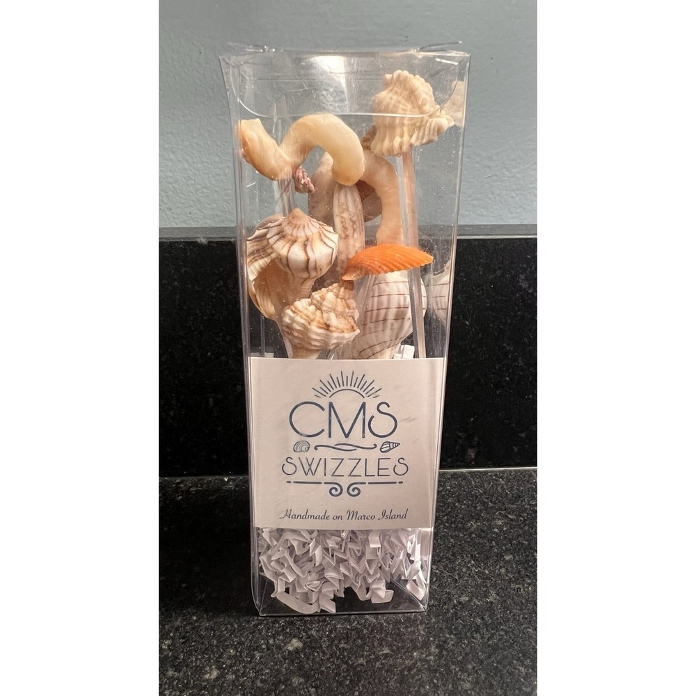 CMS‎ Swizzles Handmade Seashell Cocktail Swizzle Sticks – Set with Original Box